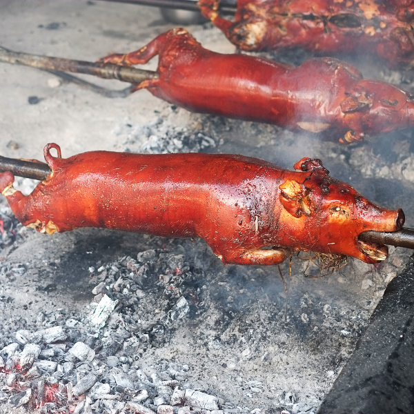 A mouth-watering display of Cebu's famous lechon.